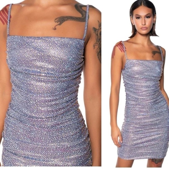 AKIRA Dresses & Skirts - Akira BETTER THAN EVER RUCHED Sleeveless RHINESTONE MINI DRESS In Blue L NWOT